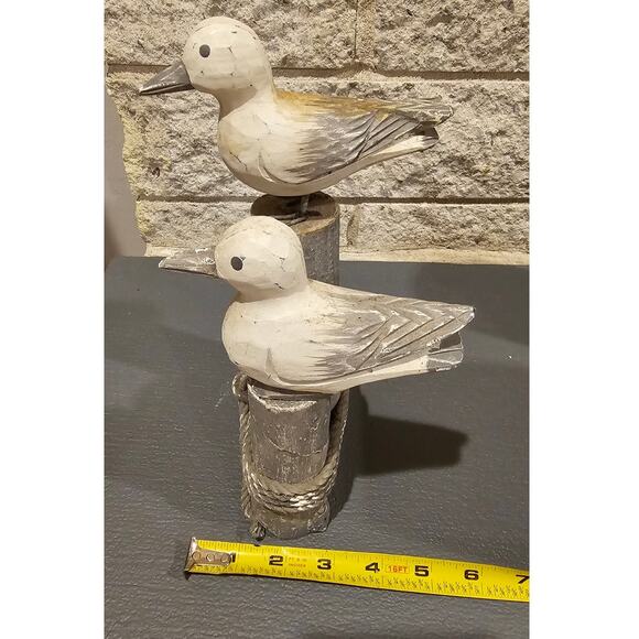 Two Seagulls on Wood Pier Posts Hand Made Figurine Decor Nautical Maritime Rope - Picture 6 of 14